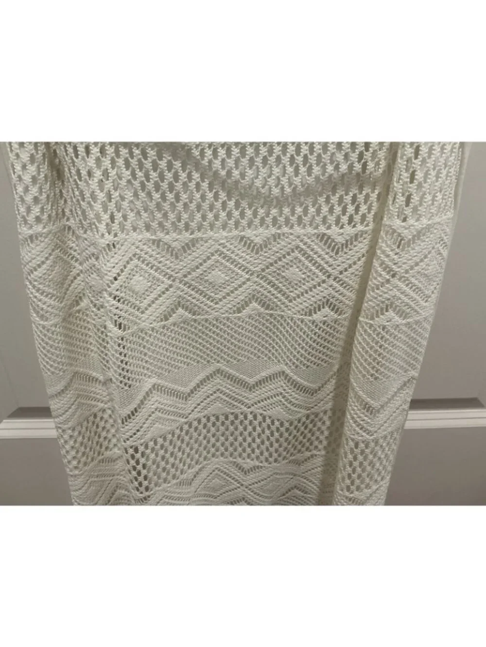 Sandra Darren Maxi Dress See Measurements Off White Beaded Neck Line Lace Lined - Picture 4 of 14